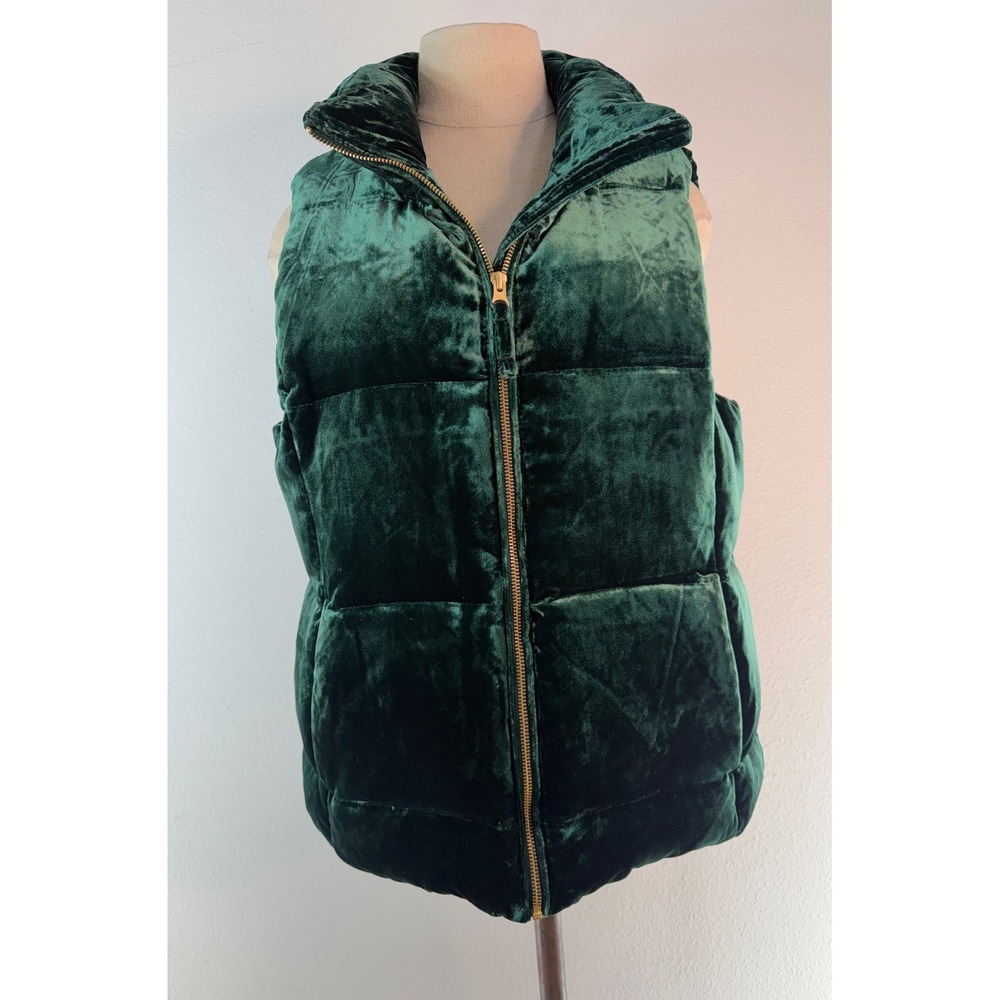 Talbots Effortless Velvet Down Puffer Vest Quilted Green ForestFairy Outdoor NWT